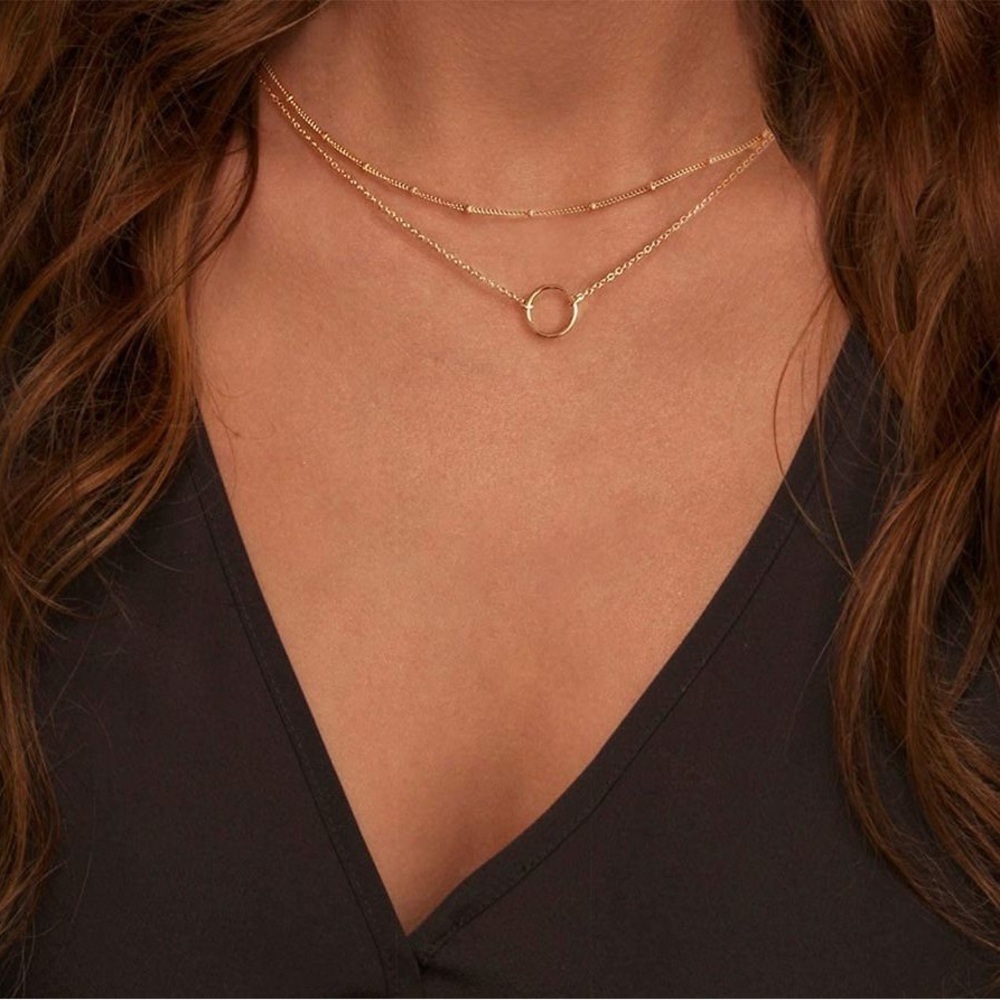 Mevecco Layered Heart Necklace Pendant Handmade Gold Plated Dainty Gold Choker